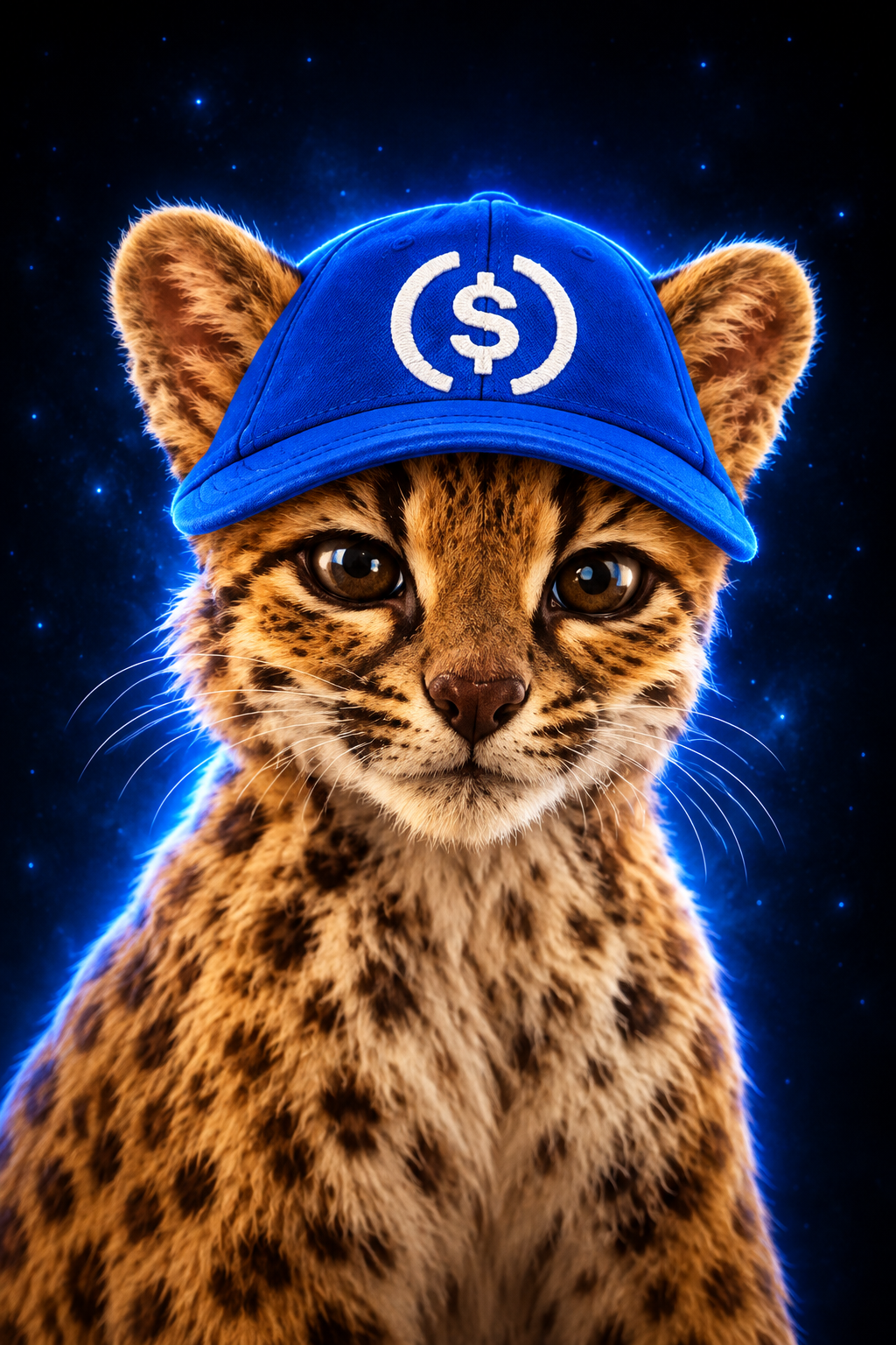 Leopardus Tilcayo wearing a blue USDC cap